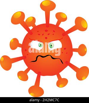 Corona emoji. Coronavirus illustration. Covid green Virus cartoon on white background. Bacteria vector illustration. Stock Vector