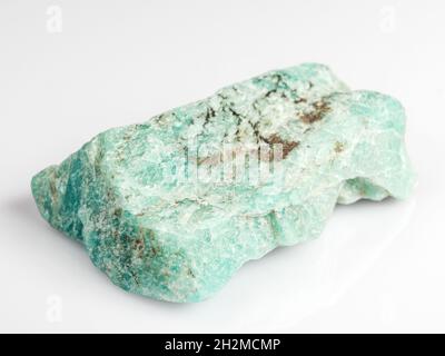 Amazonite on a white background. Exotic ornamental stone. Stock Photo