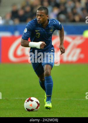 File photo dated October 15, 2013 of France's Patrice Evra during the Football World Cup qualifying game, Group I, France v Finland at Stade de France in Saint-Denis suburd of Paris, France. Evra has revealed in his new autobiography that he was sexually abused by a school teacher as a child. The former Manchester United defender and France international describes how the man abused his position of power while a 13-year-old Evra was staying at his house. Photo by Christian Liewig/ABACAPRESS.COM Stock Photo