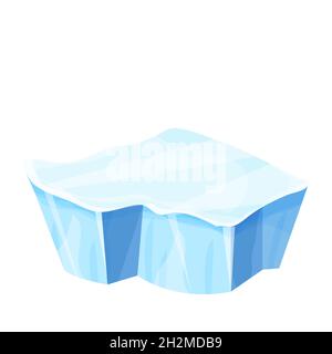 Ice floe, frozen water piece, iceberg in cartoon style isolated on white background. Polar landscape element, ui game asset. Winter decoration. Vector illustration Stock Vector