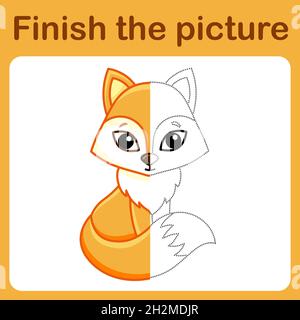 Connect the dot and complete the picture. Simple coloring fox. Drawing game for children Stock Vector