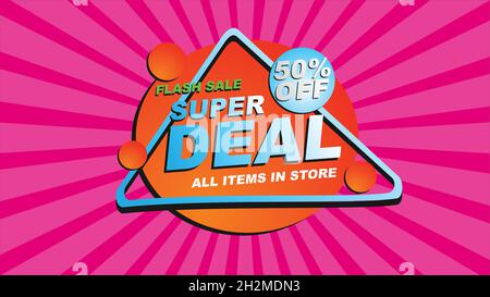 Super Sale vector banner. 50%off . Vector illustration. Stock Vector
