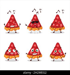 An image of slice of strawberry tart dancer cartoon character enjoying the music. Vector illustration Stock Vector