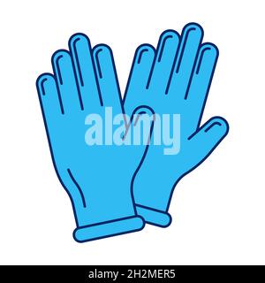 Pair of blue medical gloves - outline flat icon. Symbol of coronavirus prevention. Individual protection means for COVID-19 pandemic Stock Vector