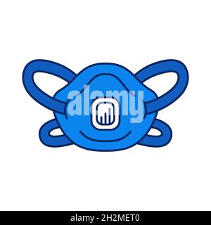 FFP2 respirator - covid prevention item. Vector COVID-19 icon, Coronavirus element in flat line style. Blue and neon turquoise palette Stock Vector