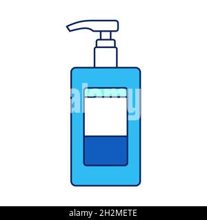 Sanitizer in pump bottle - flat vector outline icon. COVID-19 and Coronavirus prevention equipment. Liquid soap logo Stock Vector