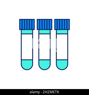 Blood analysis test tubes - vector outline icon. Coronavirus or COVID-19 element, flat line style. Blue and neon turqoise palette Stock Vector