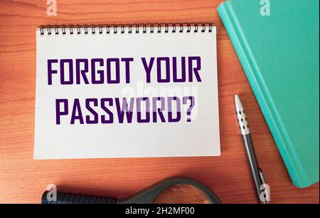 Close up of text on notepad FORGOT PASSWORD in internet browser. Stock Photo