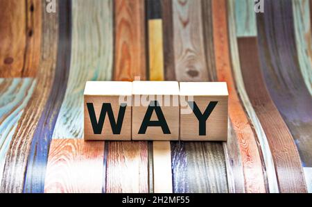 Word WAY written in wooden blocks. Business and lifestyle concept Stock Photo