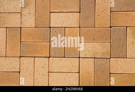 Beautiful Luxury German Vintage Yellow Brown Ceramic Clinker Pavers for Patio as a Textured Background for Your Text. Add Your Text. Floor pavers in a Stock Photo