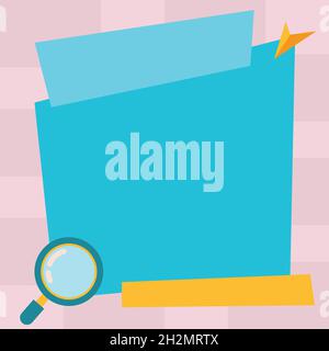 Magnifying Glass Drawing Searching New Hidden Evidence In Big Blank Sheet Of Billboard. Hand Lens Drawing Looking For Old Ideas Inside Empty Signboard Stock Vector