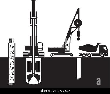 Excavators digging the foundations of a building - vector illustration Stock Vector