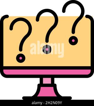 Broken computer monitor icon. Outline broken computer monitor vector icon color flat isolated Stock Vector