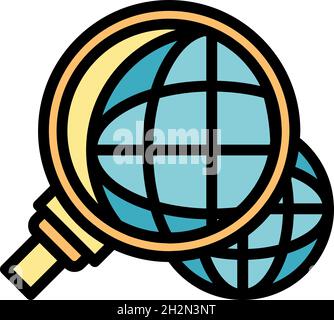 Global innovation under magnifier icon. Outline global innovation under magnifier vector icon color flat isolated Stock Vector