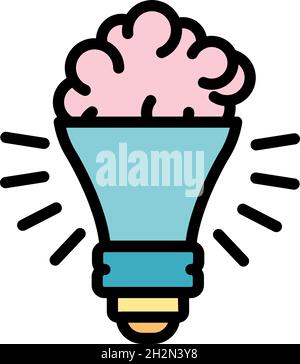 Brain bulb idea icon. Outline brain bulb idea vector icon color flat isolated Stock Vector