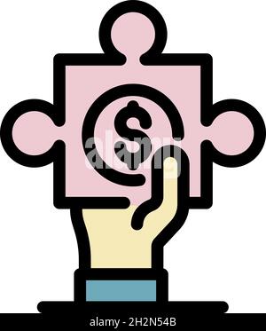 Money puzzle icon. Outline money puzzle vector icon color flat isolated Stock Vector