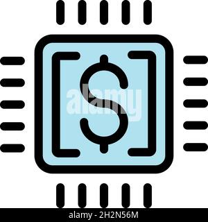 Money processor icon. Outline money processor vector icon color flat isolated Stock Vector