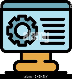 Monitor gear system icon. Outline monitor gear system vector icon color flat isolated Stock Vector