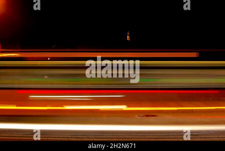 Vehicle light trails at night Stock Photo