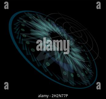 Techno eye isolated on black background in 3d perspective. Layered EPS10 vector illustration. Stock Vector