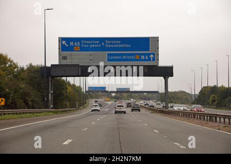 The alternate bridge route via Chepstow allowing continuous operation of the M4 Motorway. Stock Photo