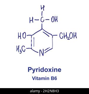 Piridoxine chemical structure. Vector illustration Hand drawn. Stock Vector