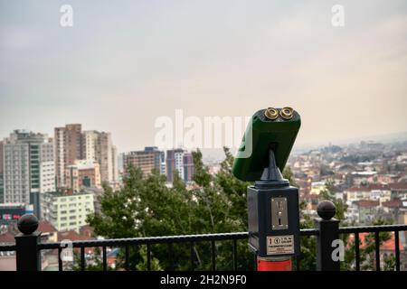 Photo taken from tophane district with binoculars and city telescope to see city center with  apartments and background. Stock Photo