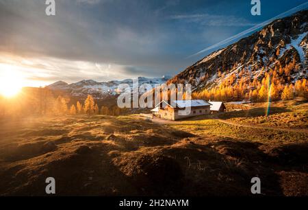 Young couple walking on snow during winter Stock Photo