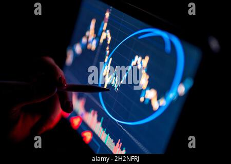 Female business professional analyzing stock market graph through digital tablet Stock Photo