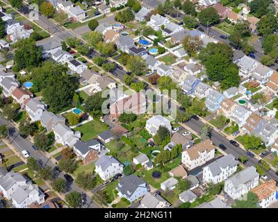 USA, New York, Aerial view of suburban houses near The Heights, New Jersey Stock Photo