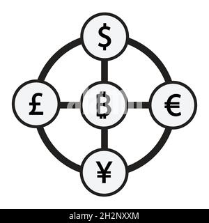Currency exchange dollar euro pound yen bitcoin diagram Stock Vector