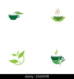 set of Green tea vector logo template Stock Vector