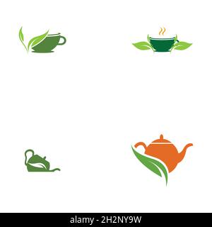 set of Green tea vector logo template Stock Vector
