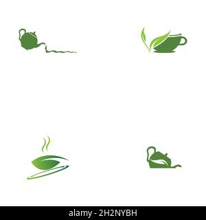 set of Green tea vector logo template Stock Vector