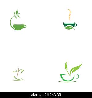 set of Green tea vector logo template Stock Vector