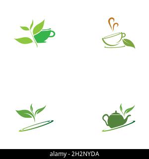 set of Green tea vector logo template Stock Vector