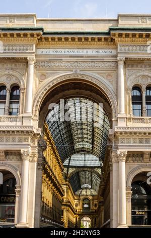 Milan, Italy - June 13, 2017: Entrance of the Galleria Vittorio Emanuele in the City Center Stock Photo