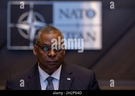 Brussels, Belgium. 22 October, 2021. U.S. Secretary of Defense Lloyd J. Austin III, during the second day at the NATO defense ministerial meeting October 22, 2021 in Brussels, Belgium.  Credit: Chad McNeeley/DOD/Alamy Live News Stock Photo