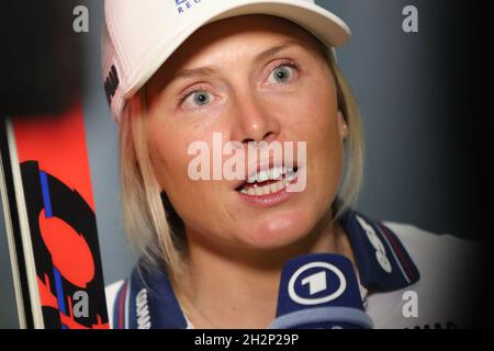 Solden, Austria. 21st Oct, 2021. Alpine Ski World Cup 2021-2022: Press Conferences before the Giant Slalom opening race as part of the Alpine Ski World Cup in Solden on October 21, 2021; French Tessa Worley (FRA) (Photo by Pierre Teyssot/ESPA-Images) Credit: European Sports Photo Agency/Alamy Live News Stock Photo