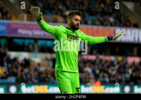 London, UK. 23rd Oct, 2021. Bartosz Bialkowski of Millwall in action during the game. EFL Skybet Championship match, Millwall v Stoke City at the Den in London on Saturday 23rd October 2021. this image may only be used for Editorial purposes. Editorial use only, license required for commercial use. No use in betting, games or a single club/league/player publications. pic by Steffan Bowen/Andrew Orchard sports photography/Alamy Live news Credit: Andrew Orchard sports photography/Alamy Live News Stock Photo