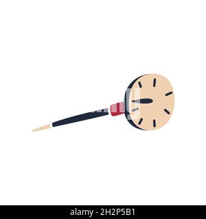 Kitchen thermometer for roasting turkey. Object for cooking dinner for Thanksgiving. Simple flat illustration. Cartoon icon with home item. Stock Vector