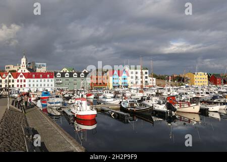 View of Vestaravag harbour,Torshavn, Streymoy, Faroe Islands, Scandinavia, Europe. Stock Photo