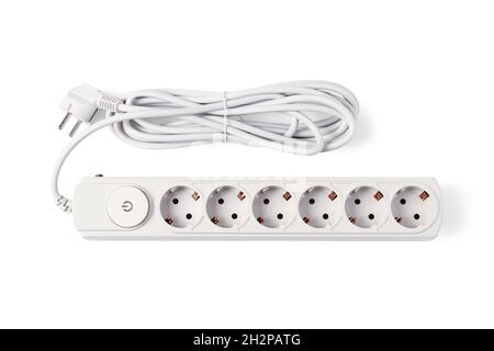 Surge protection power strip isolated on white Stock Photo
