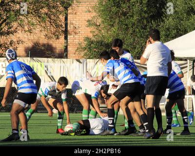 Lisboa, Portugal, USA. 23rd Oct, 2021. Rugby Youth Festival Portugal, in Lisbon. October 23, 2021, Lisbon, Portugal: Qualifying Rugby matches for the Portugal Rugby Youth Festival, the most important tournament of the sport organized by Move Sports that brings together the under 13, 15, 17 and 19 categories, at Universitario stadium, in Lisbon, on Saturday (23). The tournament, which is traditionally held at Easter, it was postponed due to the new coronavirus pandemic. Credit: Edson de Souza/TheNews2 (Credit Image: © Edson De Souza/TheNEWS2 via ZUMA Press Wire) Stock Photo