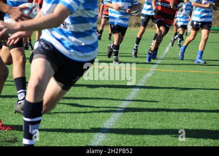 Lisboa, Portugal, USA. 23rd Oct, 2021. Rugby Youth Festival Portugal, in Lisbon. October 23, 2021, Lisbon, Portugal: Qualifying Rugby matches for the Portugal Rugby Youth Festival, the most important tournament of the sport organized by Move Sports that brings together the under 13, 15, 17 and 19 categories, at Universitario stadium, in Lisbon, on Saturday (23). The tournament, which is traditionally held at Easter, it was postponed due to the new coronavirus pandemic. Credit: Edson de Souza/TheNews2 (Credit Image: © Edson De Souza/TheNEWS2 via ZUMA Press Wire) Stock Photo