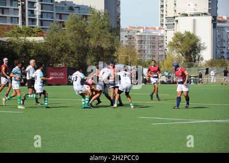 Lisboa, Portugal, USA. 23rd Oct, 2021. Rugby Youth Festival Portugal, in Lisbon. October 23, 2021, Lisbon, Portugal: Qualifying Rugby matches for the Portugal Rugby Youth Festival, the most important tournament of the sport organized by Move Sports that brings together the under 13, 15, 17 and 19 categories, at Universitario stadium, in Lisbon, on Saturday (23). The tournament, which is traditionally held at Easter, it was postponed due to the new coronavirus pandemic. Credit: Edson de Souza/TheNews2 (Credit Image: © Edson De Souza/TheNEWS2 via ZUMA Press Wire) Stock Photo