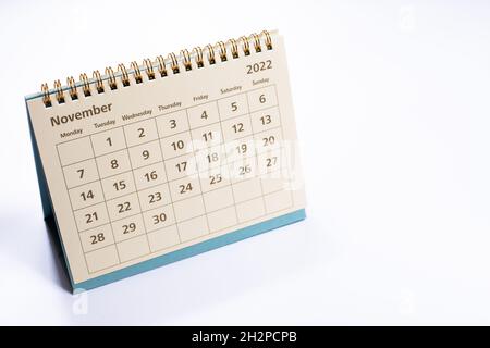 November 2022 calendar: month page on white background isolated Stock Photo