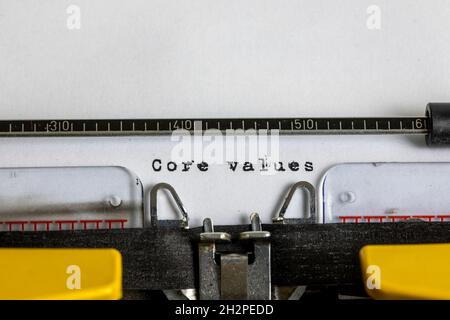 Core values written on an old typewriter Stock Photo