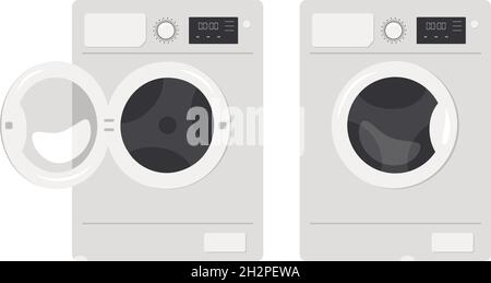 Washing machine icon. Front view of appliances in the bathroom. Vector flat illustration isolated on white background. Stock Vector