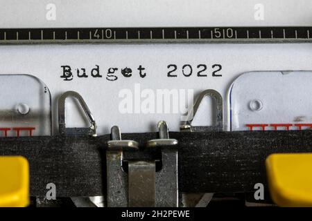 Budget 2022 - written on an old typewriter Stock Photo